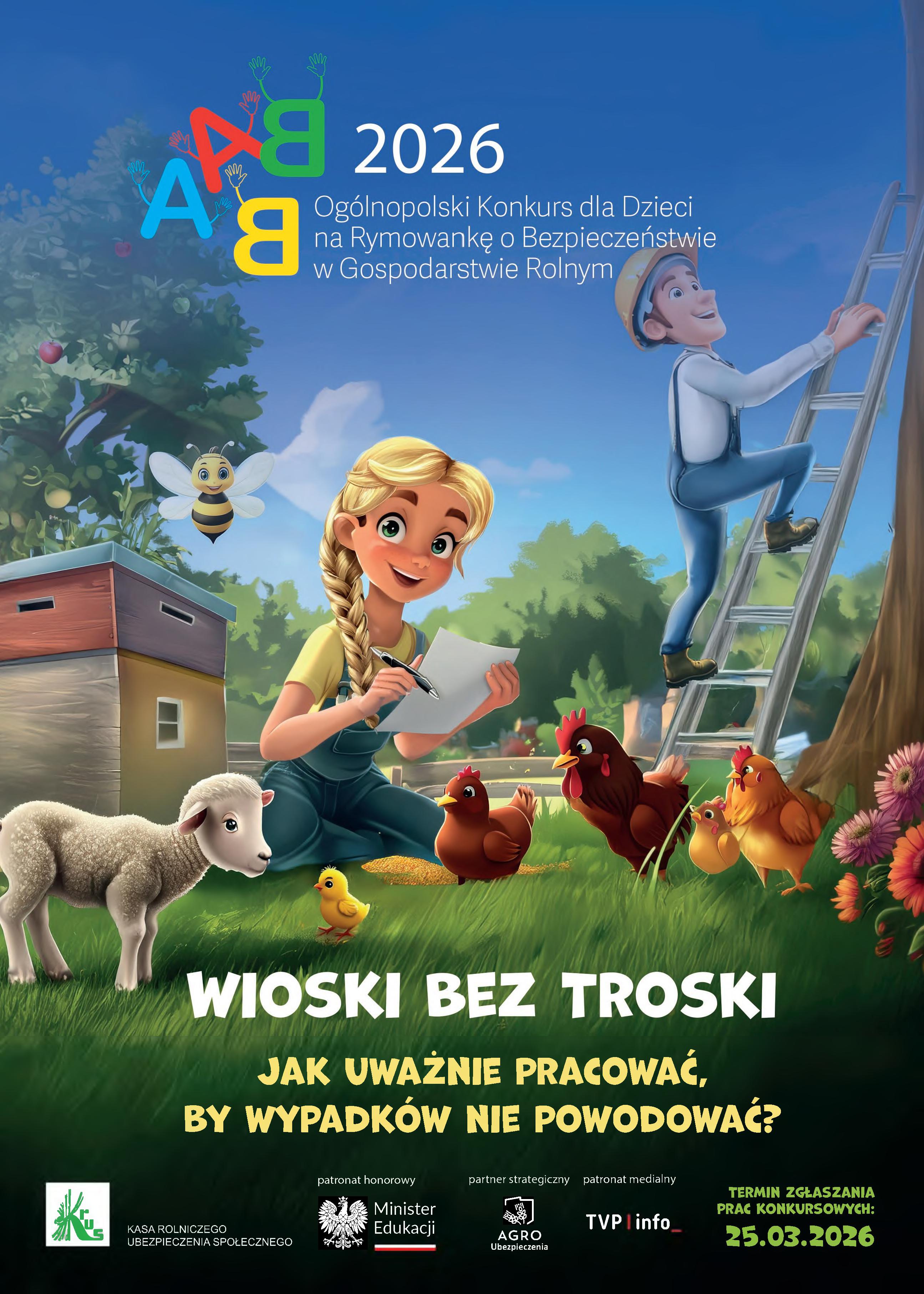 Ilustracja do informacji: VII edycja Ogólnopolskiego Konkursu na Rymowankę o Bezpieczeństwie w Gospodarstwie Rolnym pod hasłem „Wioski bez troski”
